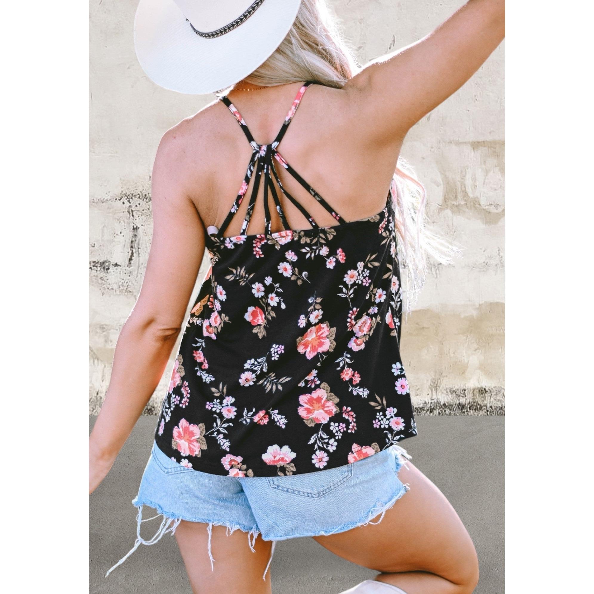 Floral Spaghetti Straps Strappy Back Top