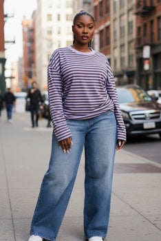 Plus Size Striped Oversized Long Sleeve Top