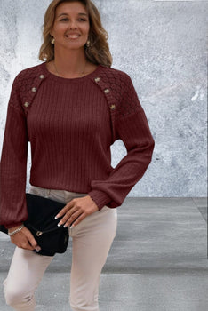 Womens Long Sleeve Round Neck Knit Top