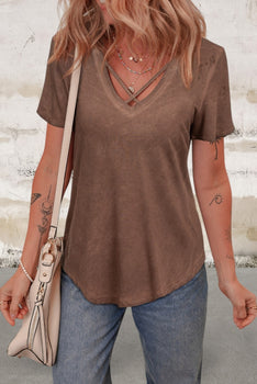 Short Sleeve Criss Cross V Neck Top