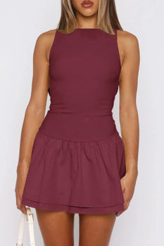 Sleeveless Ruched Ruffle Hem Mini Dress