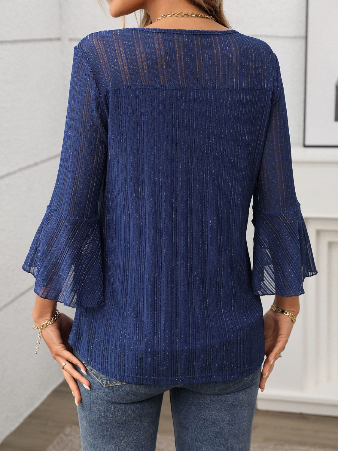 Round Neck Three-Quarter Sleeve Top