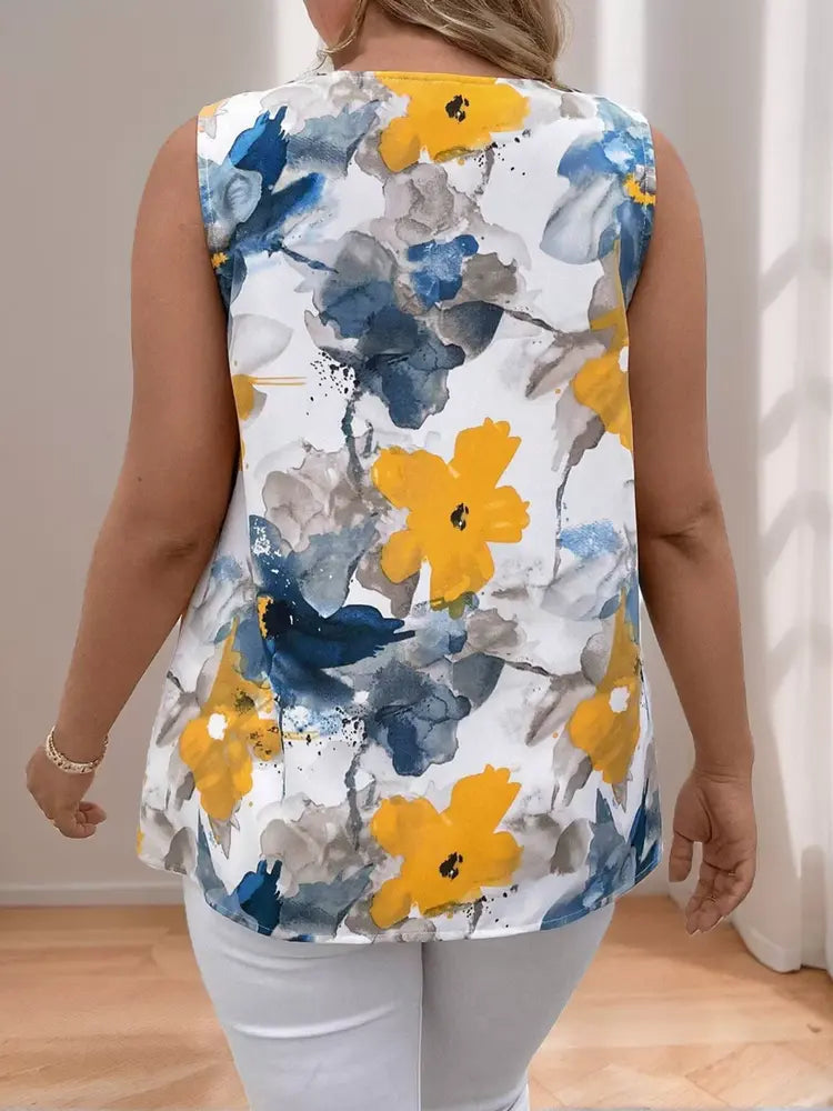 Sleeveless Floral V-neck Top