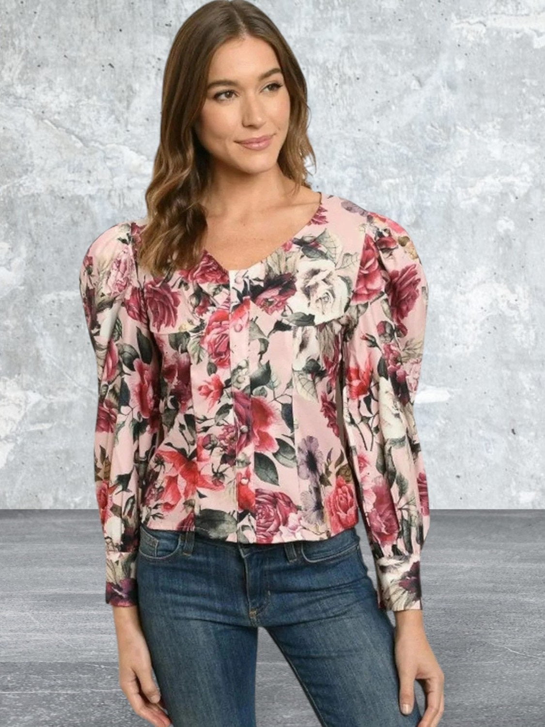 Long sleeve v-neck floral print top