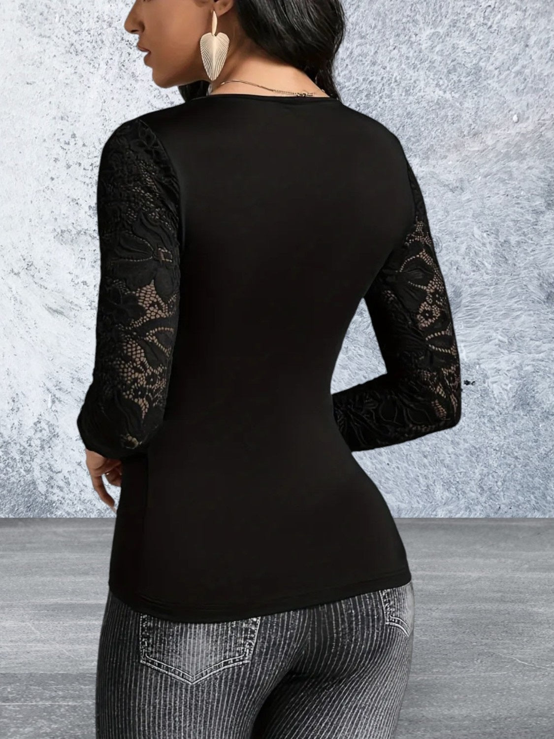 Long Sleeve Lace Ruched Surplice Top