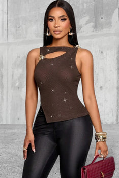 Women's Elegant Sleeveless Metal Decorative Sparkly Top