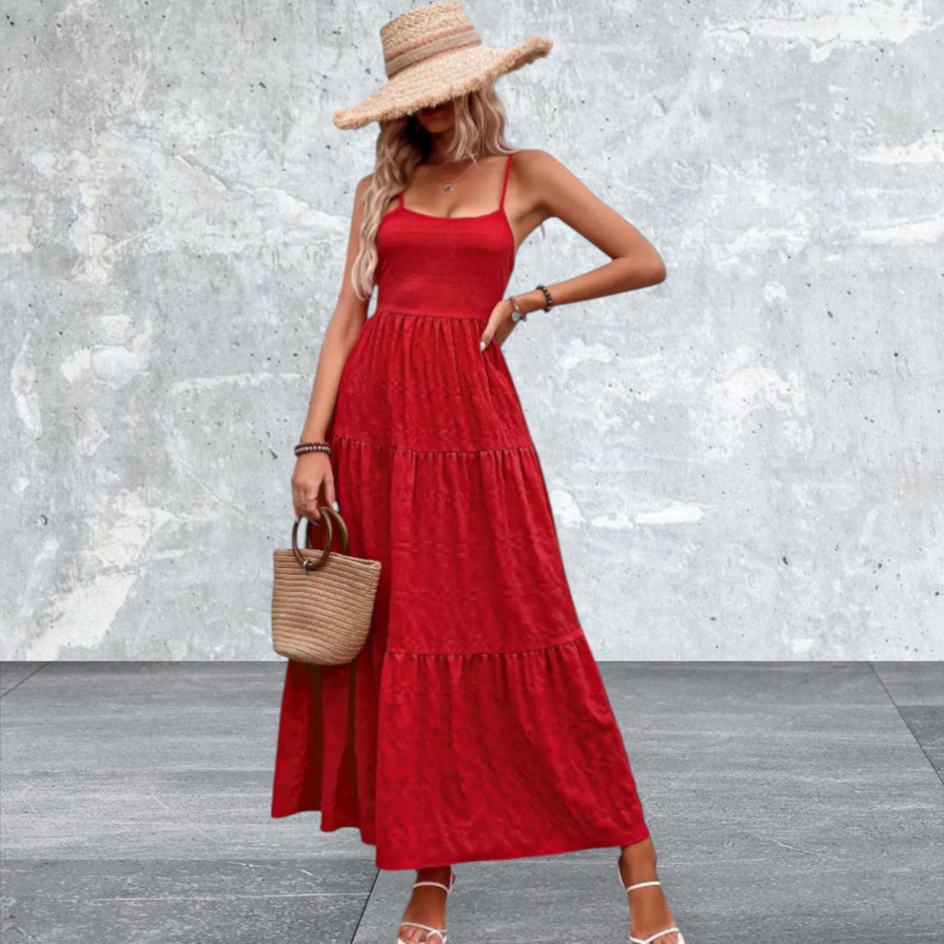 Sleeveless Bow Back Tiered Maxi Cami Dress