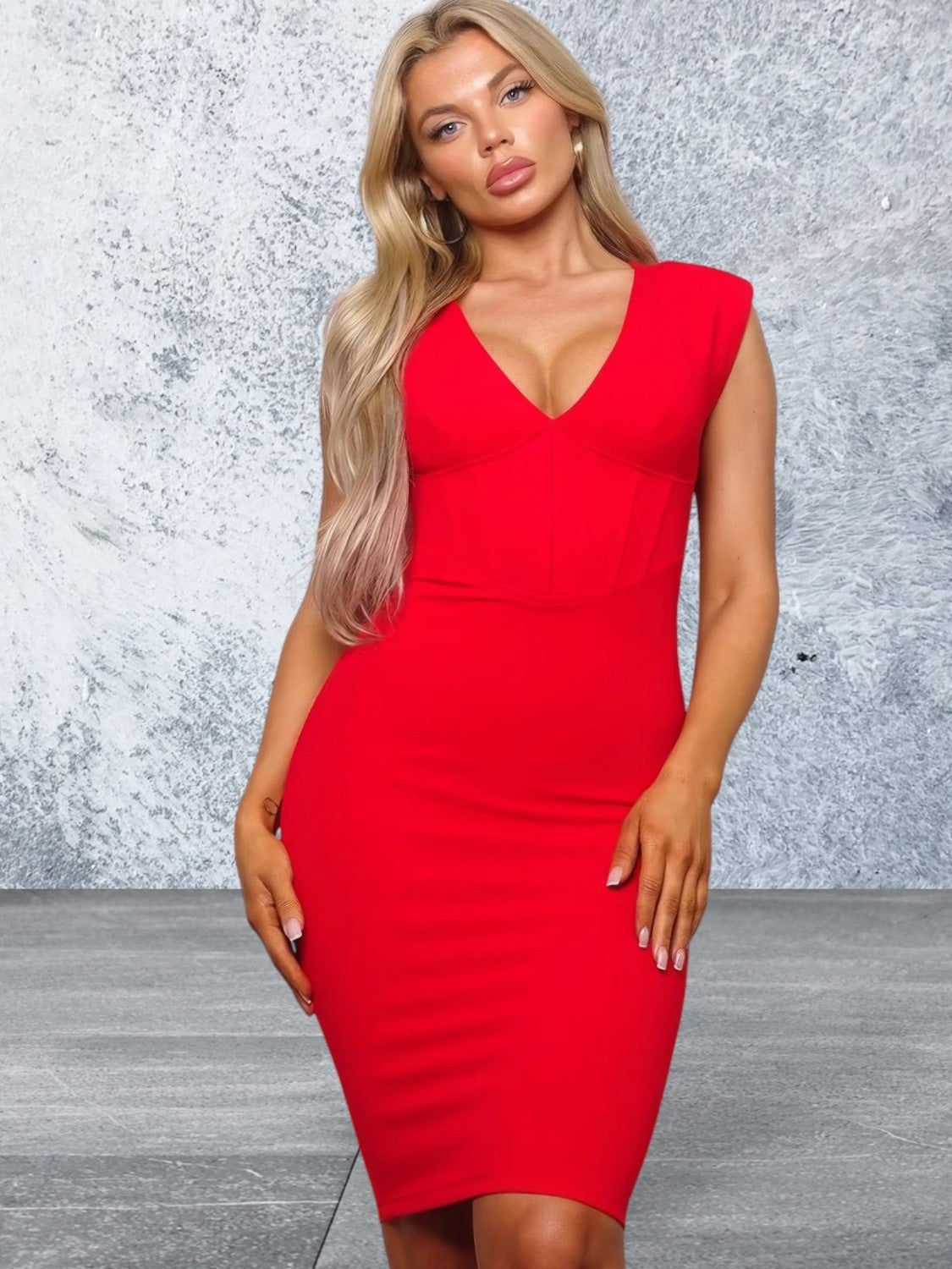 Sleeveless V Neck Midi Dress
