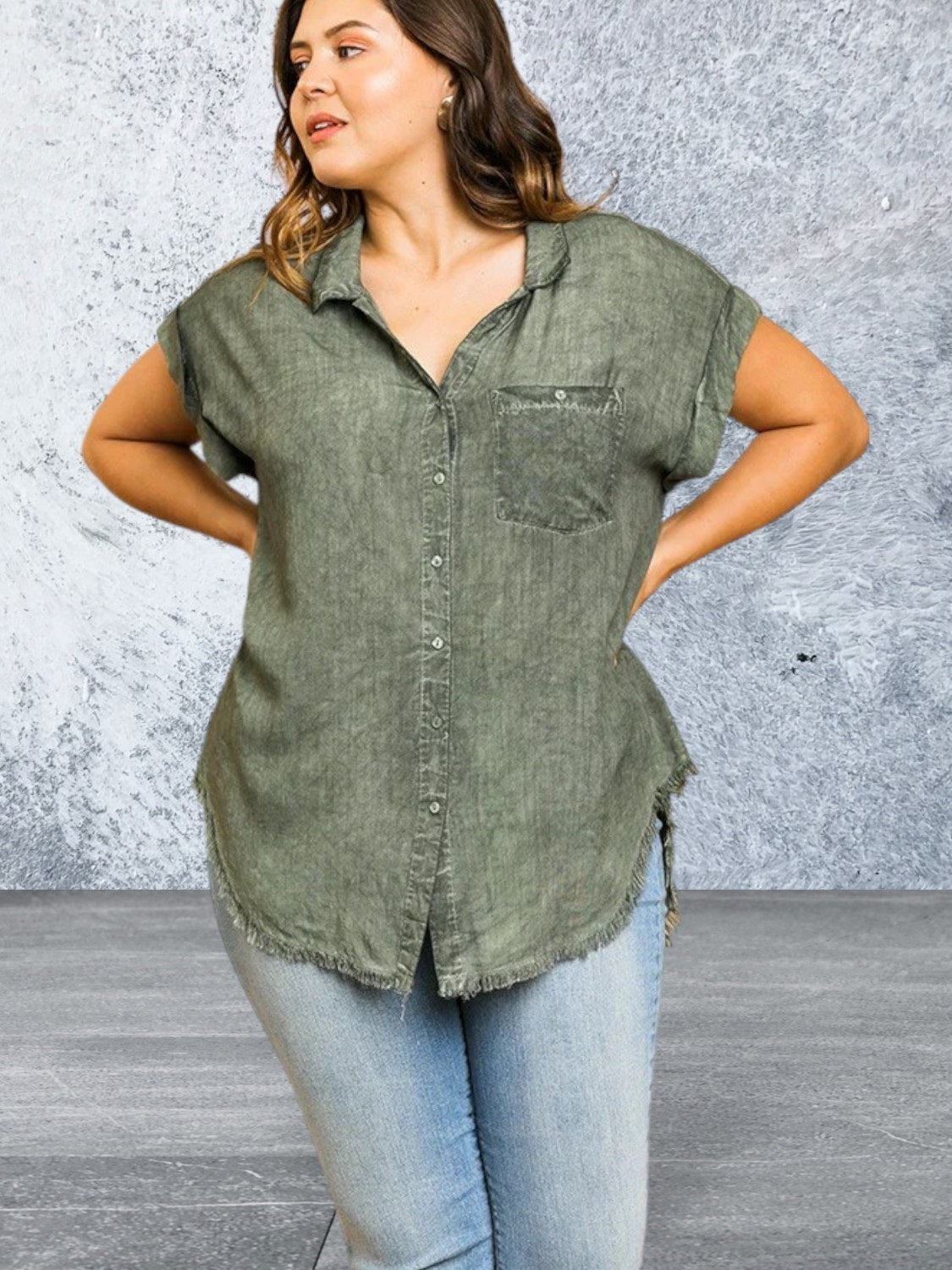 Short Sleeve Button Up Lightweight Top