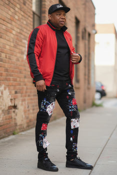 Men's skinny fit patch black jeans