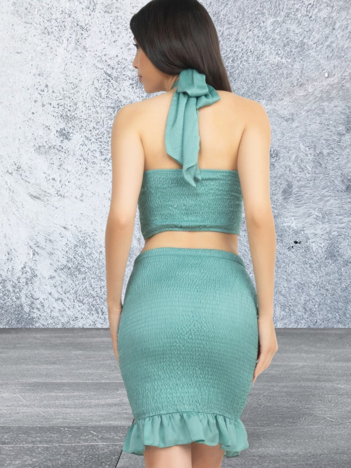 Halter Neck Crop Top Skirt Set