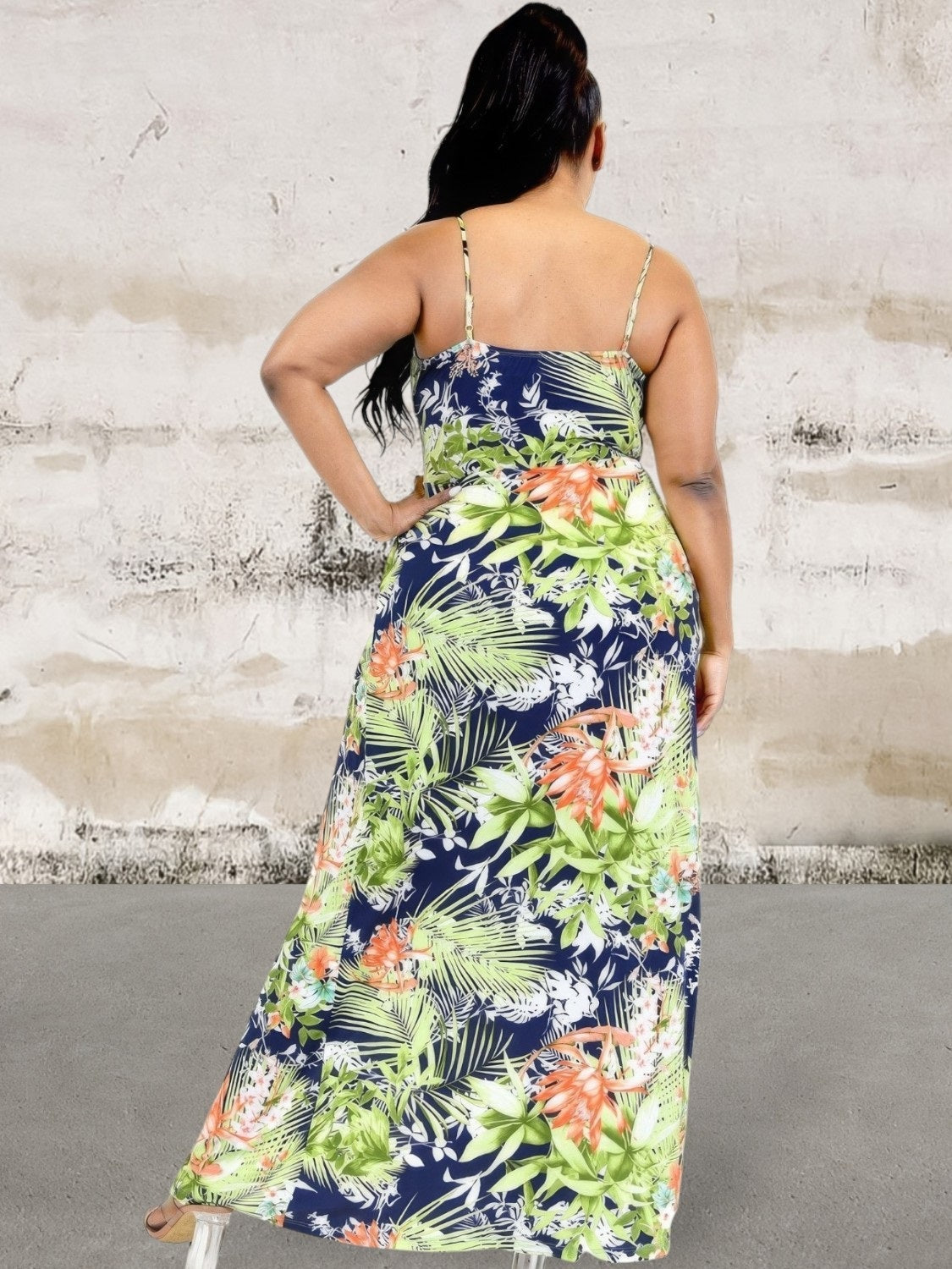 Plus Size Sleeveless Leaf Print Surplice Maxi Dress