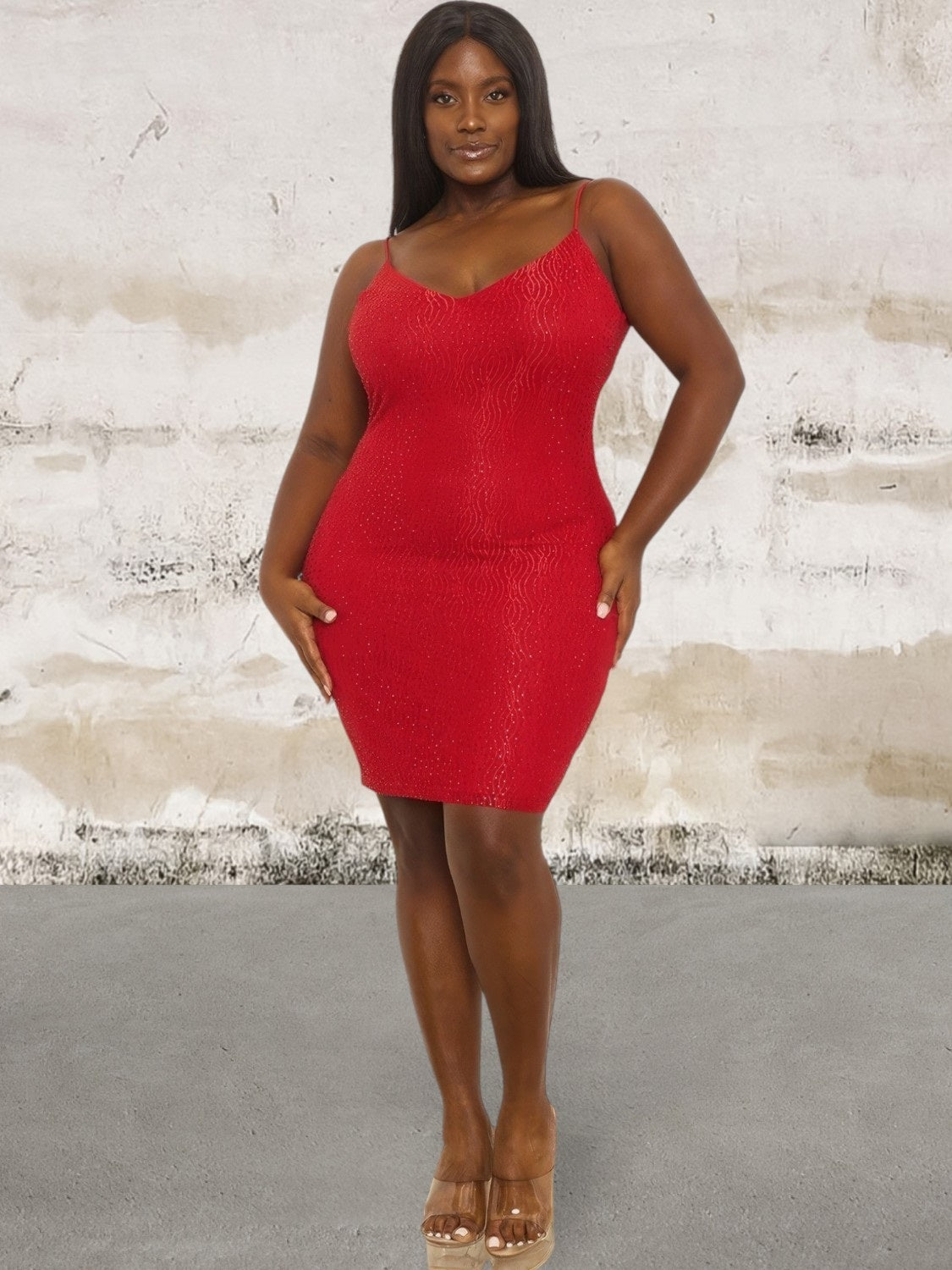 Sleeveless Rhinestone Body Plus Size Mini Dress