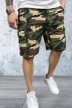 Men Flap Pocket Drawstring Waist Cargo Shorts