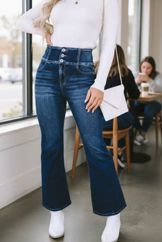 Women's Elastic Wide Waistband Back Flare Jeans