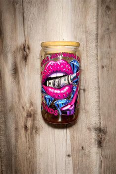 Girls just wanna have funds Glass tumbler with bamboo lid and glass straw