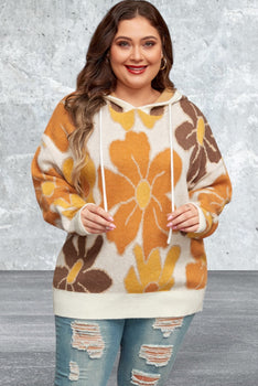 Plus Size Flower Knitted Hooded Sweater