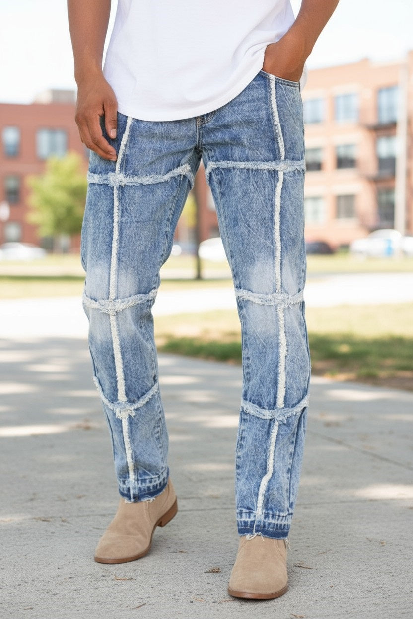 Mens straight leg baggy fit denim jeans