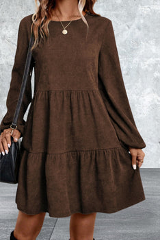 Women Lantern Sleeve Tiered Short Dress