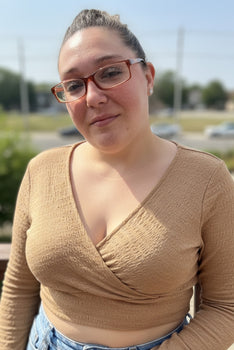 Solid Surplice Neck Long Sleeve Crop Top