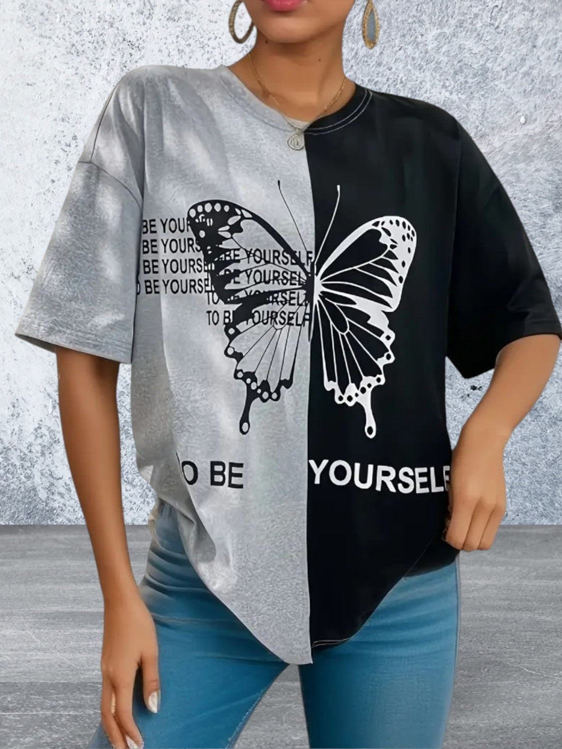Short Sleeve Oversize Butterfly Print top