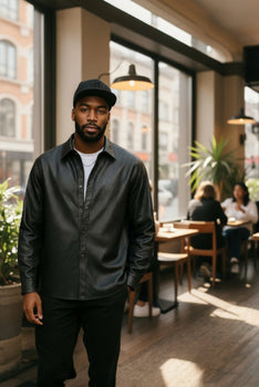 Long Sleeve Faux Leather Snap Button Front Shirt