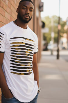 Men's Short Sleeve Razor Cut Camo White Top