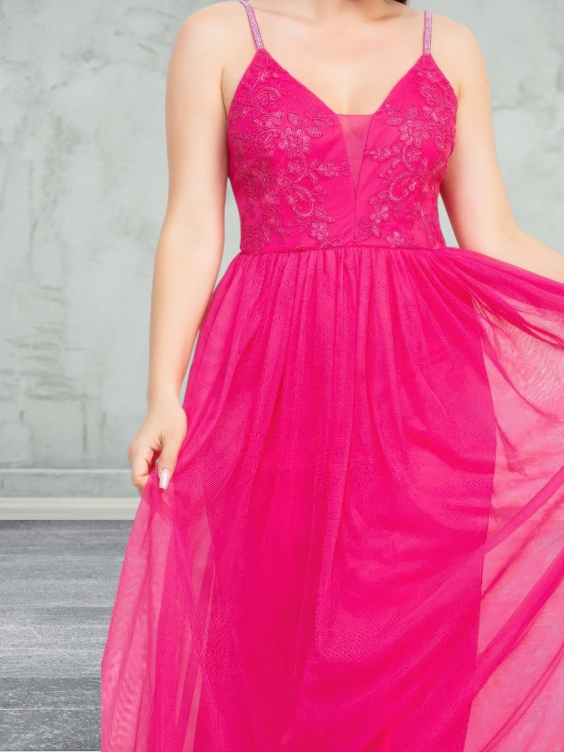 Women's Lightweight Breathable Glitter Straps Tulle Maxi Dress