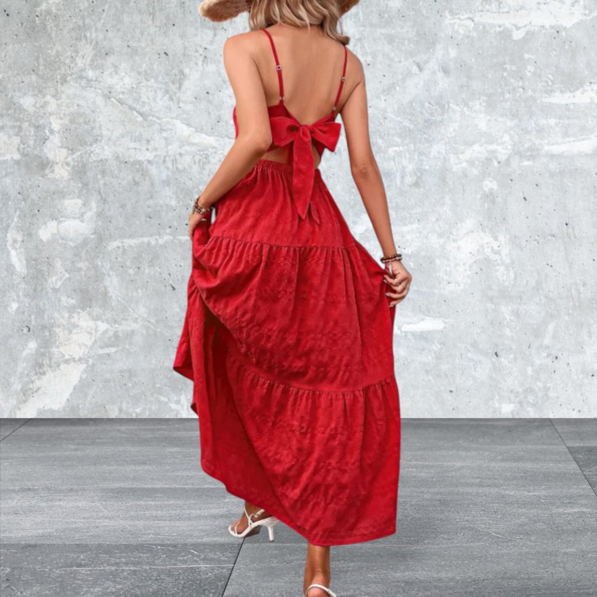 Sleeveless Bow Back Tiered Maxi Cami Dress