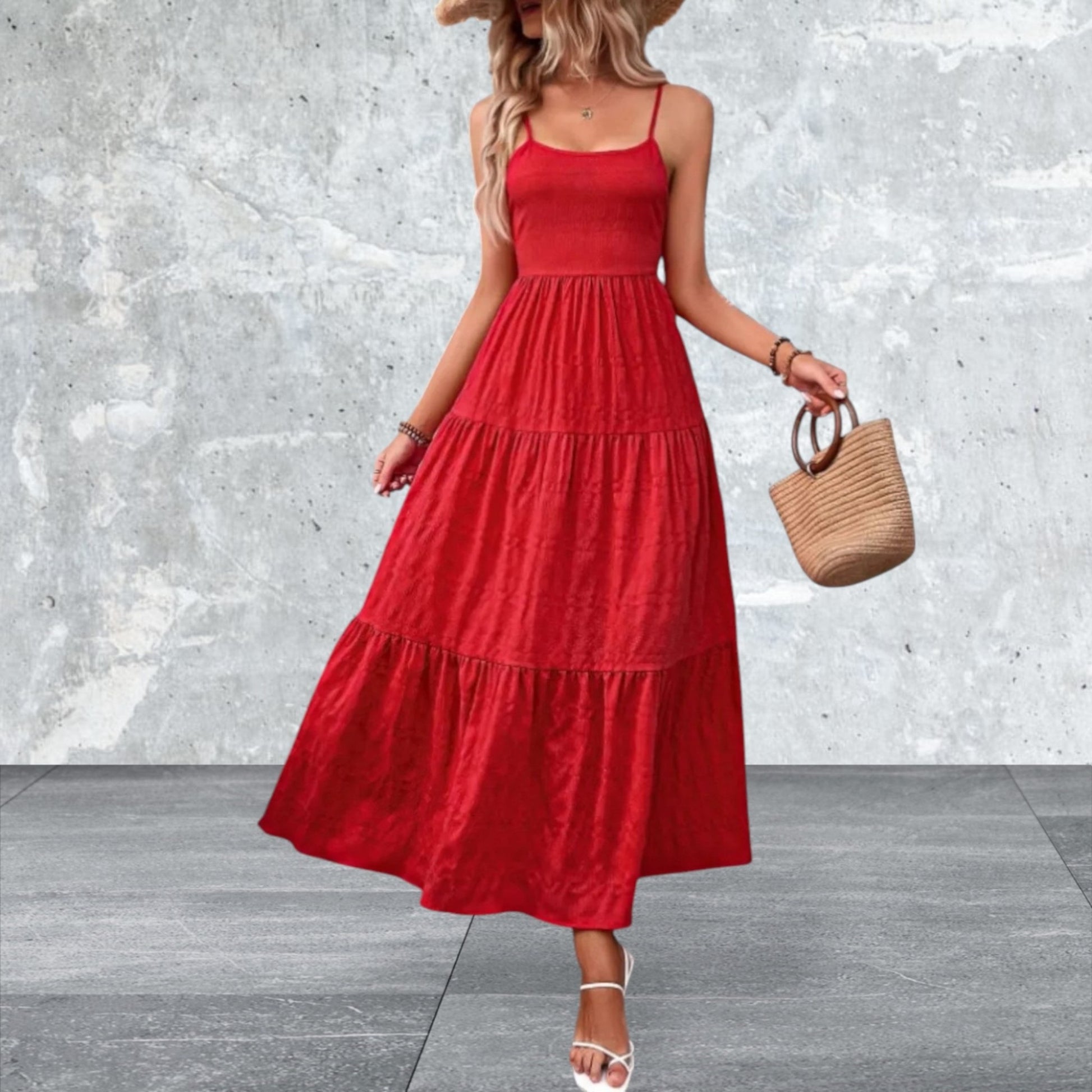 Sleeveless Bow Back Tiered Maxi Cami Dress
