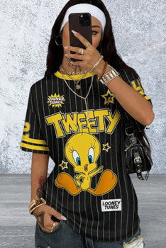 Women's Summer Looney Tunes Cartoon Print Short Sleeve Top