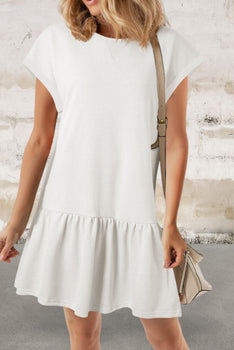 White Cap Sleeve Drop Waist Dress