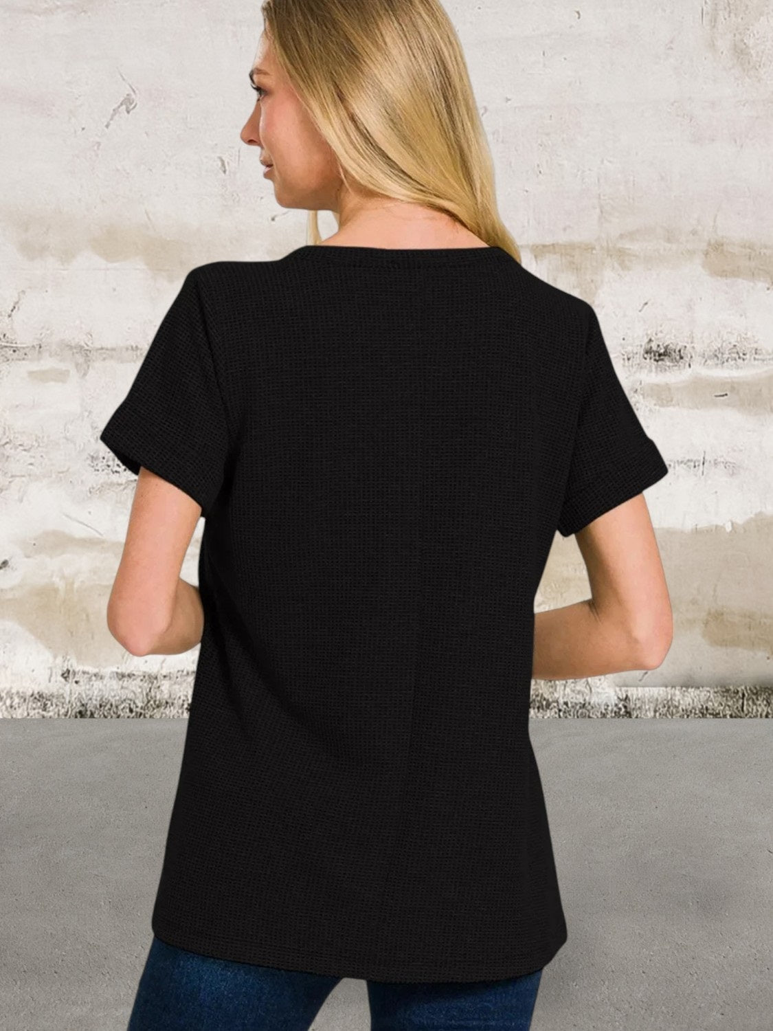 Short Sleeve V-Neck Waffle Top