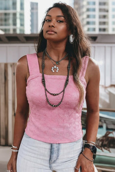 Sleeveless Floral Square Neck Slim Tank Top