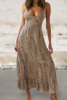 Sleeveless Animal Print Scoop Neck Midi Cami Dress