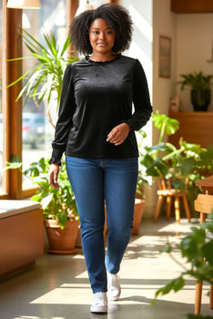 Women's Frilled Collared Puff Sleeve Velvet Blouse