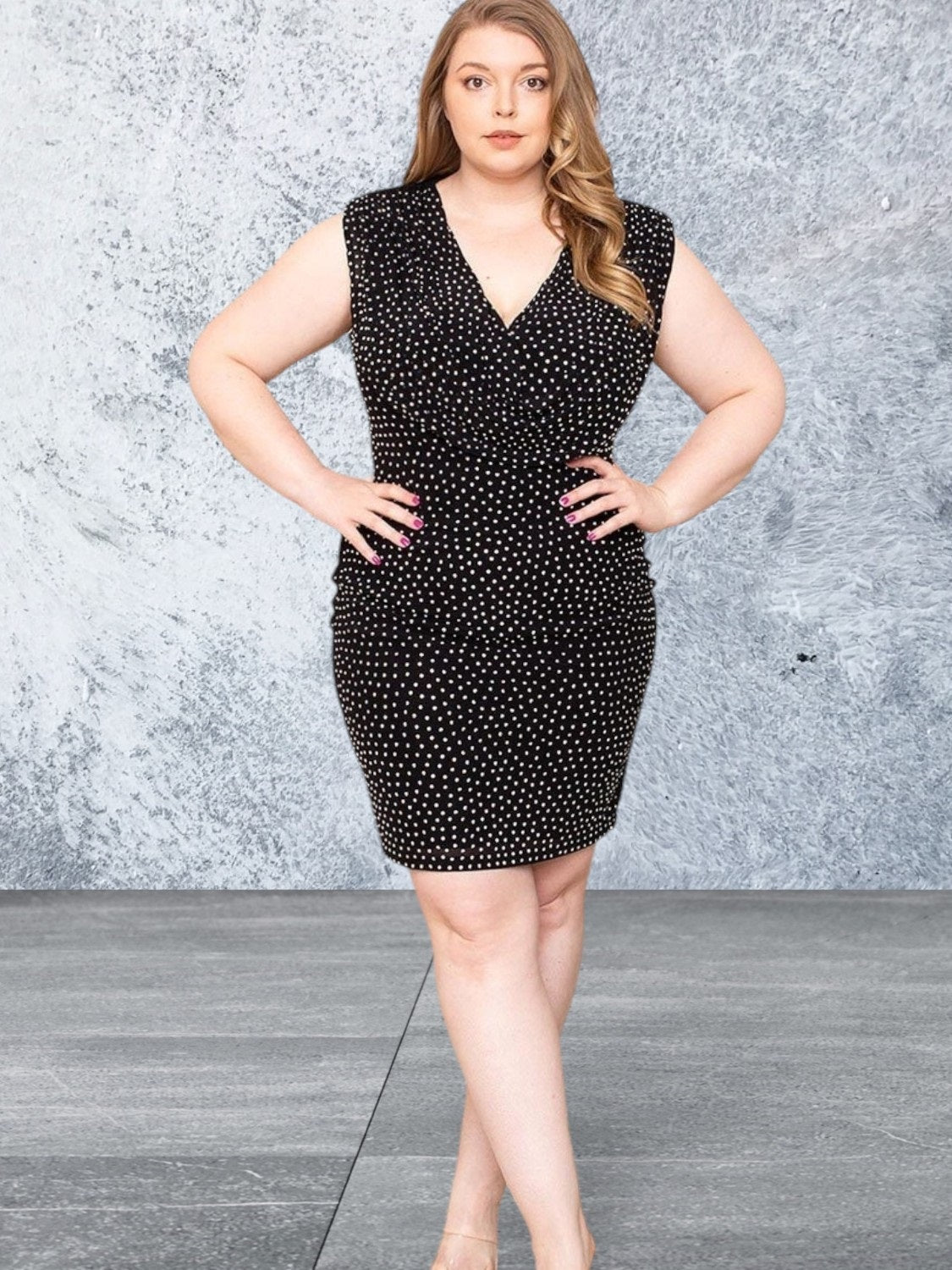 Plus Size Translucent Rhinestone Mini Dress