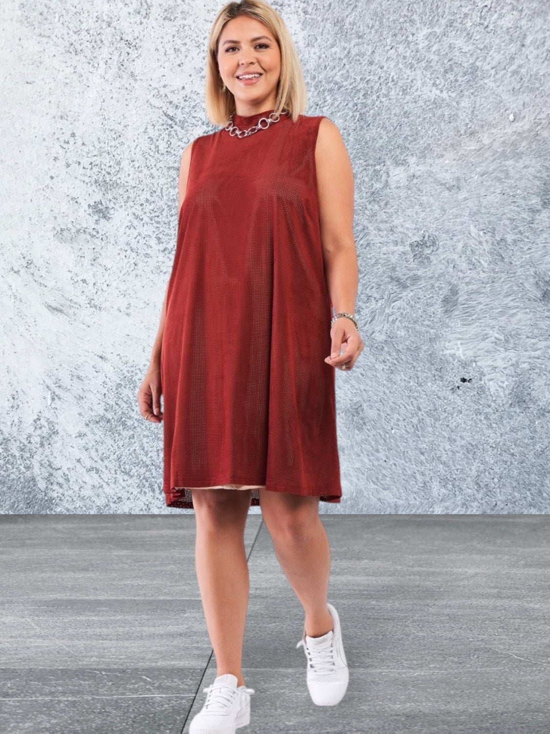Plus Size Rust Sleeveless Short Dress