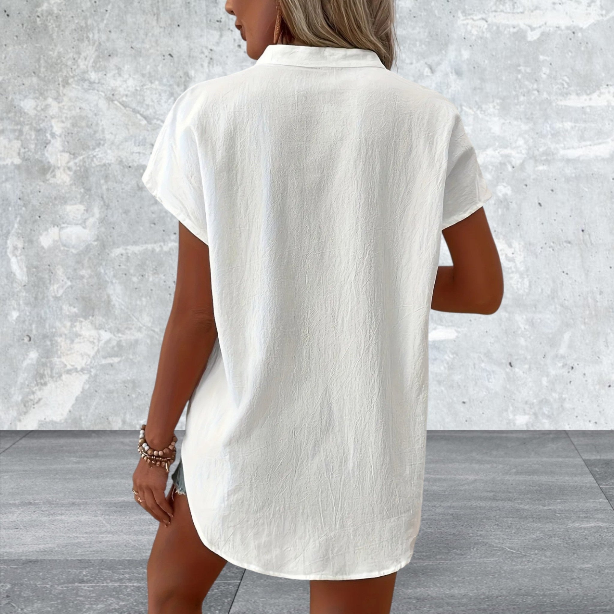 Short Sleeves Notched V-Neck Casual Blouse