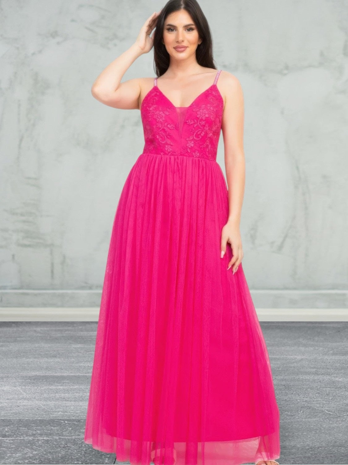 Women's Lightweight Breathable Glitter Straps Tulle Maxi Dress