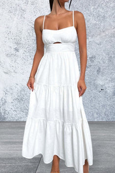 Cut-Out Tiered Dress with Spaghetti Straps