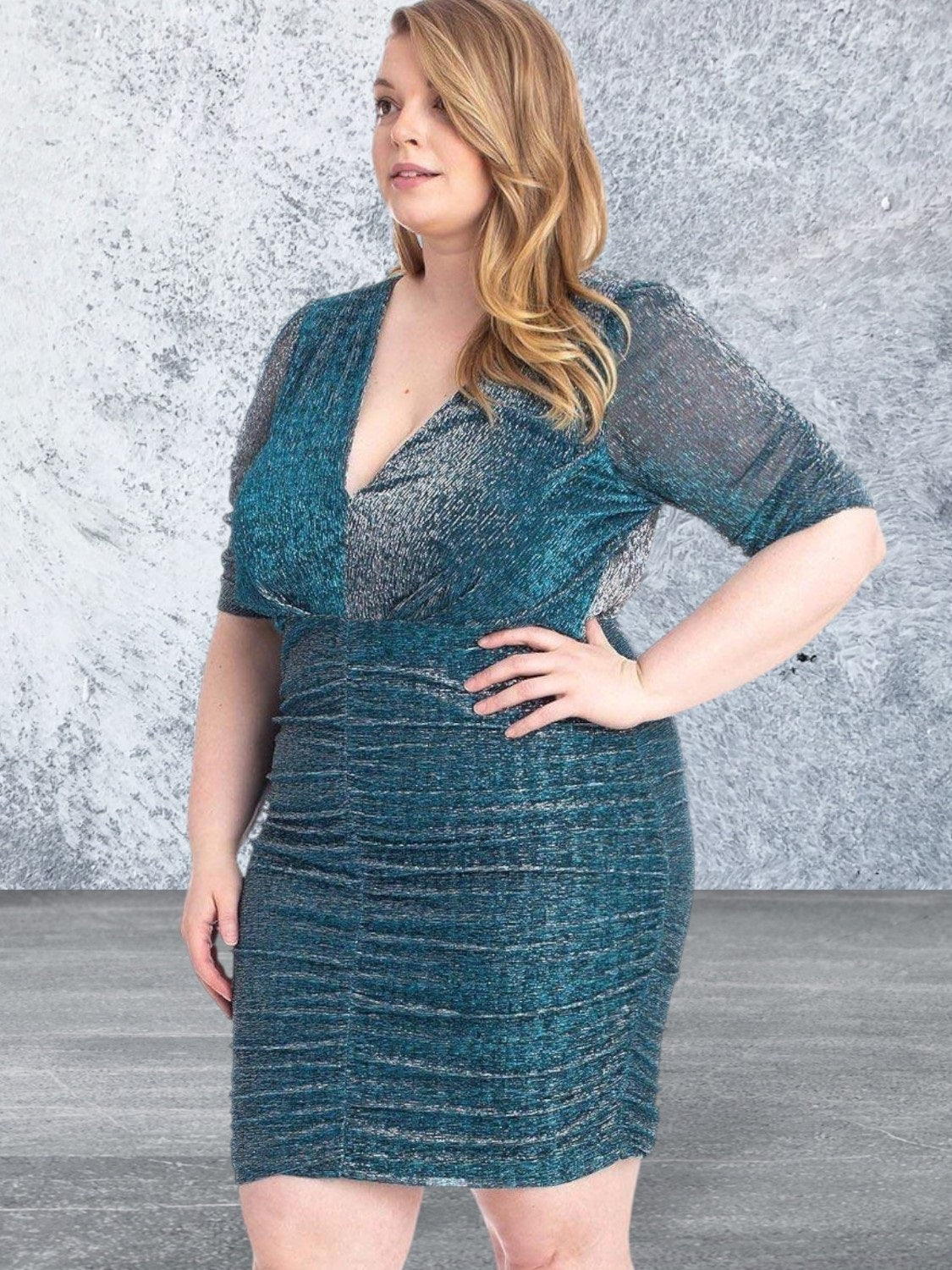 Plus Size Ribbed Shimmer Mini Dress