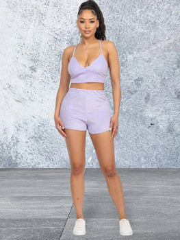 Women's Terry Towel Bralette Top Mini Shorts Set