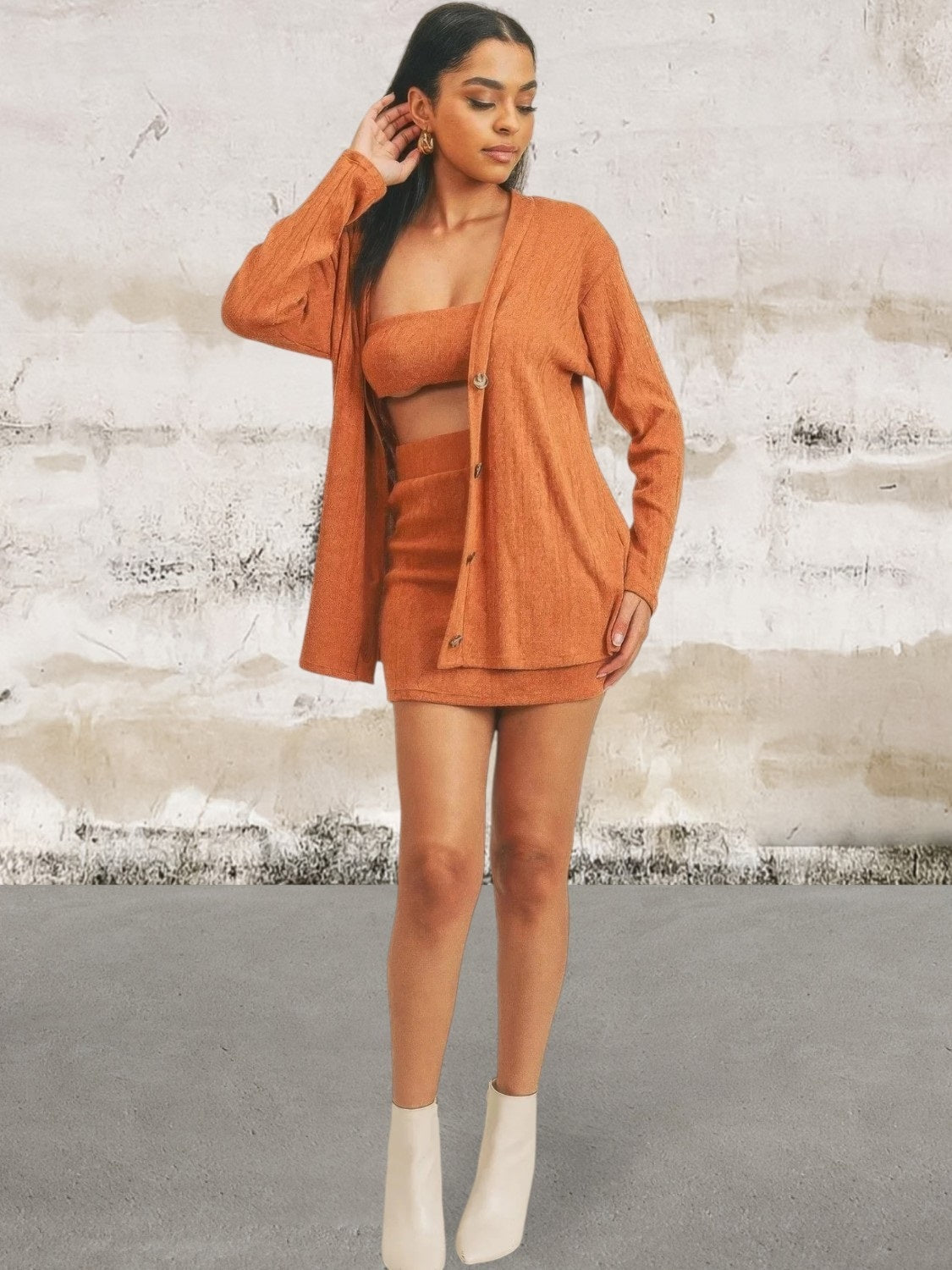 Cardigan Solid Color 3 Piece Set