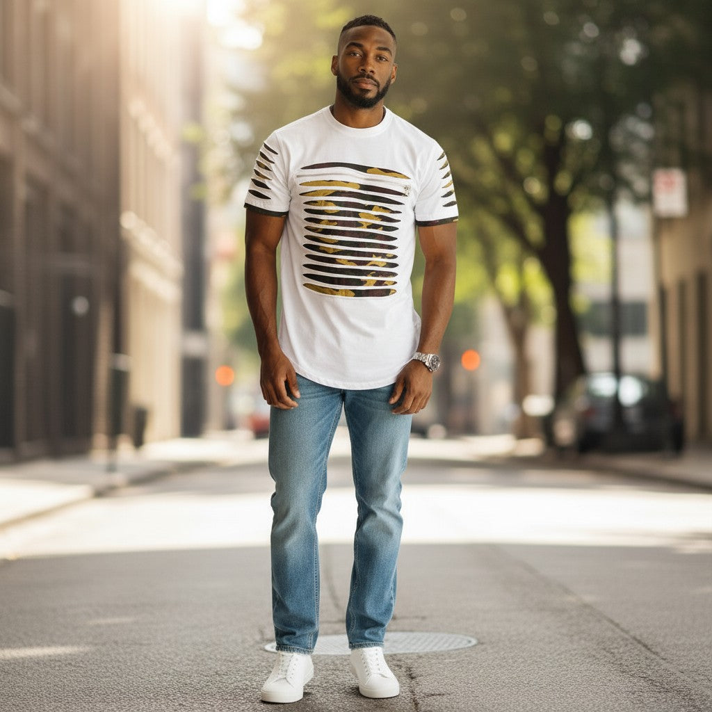 Men's Short Sleeve Razor Cut Camo White Top