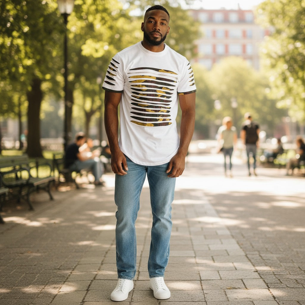 Men's Short Sleeve Razor Cut Camo White Top