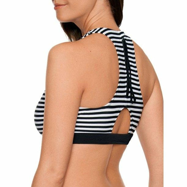 Women's striped high neck swimsuit top
