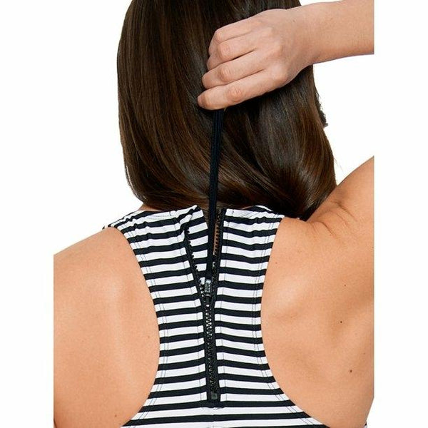 Women's striped high neck swimsuit top