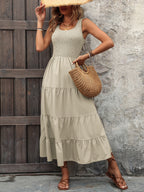 Sleeveless Scoop Smocked Neck Dress