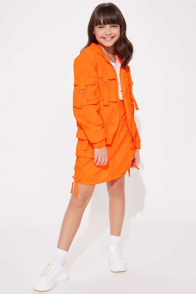 Girl's Cargo Packets Hooded Jacket